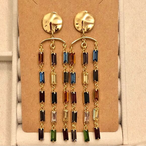 J.Crew | Crystal Waterfall Earrings | Multi Color | 3 1/8” Length - Picture 2 of 2